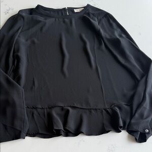 LOFT Black Ruffle Trim Women's Blouse